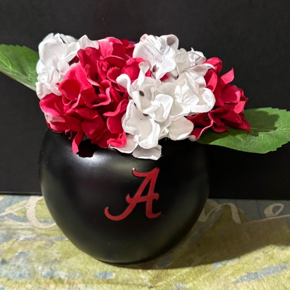 Chic Black Vase with Red and White Floral Accents
